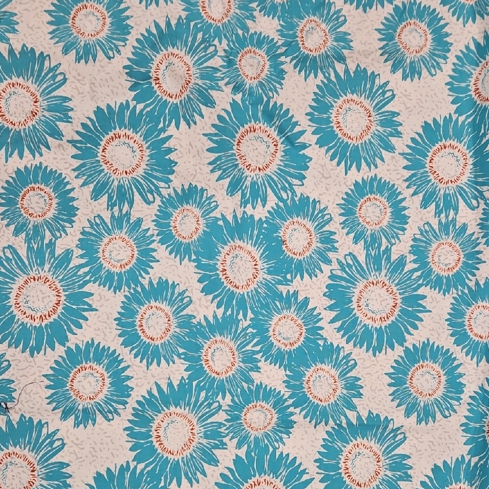 NWOT Blue Floral Sunflower Cotton Print Fabric By The Yard